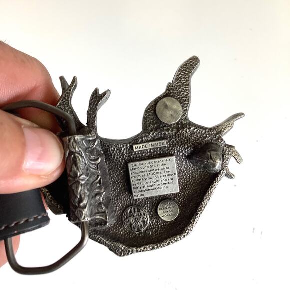 Sz 36 Tooled Leegin Silver Creek Leather Western Belt w/Elk Bergamot Buckle 1980 - Picture 6 of 12